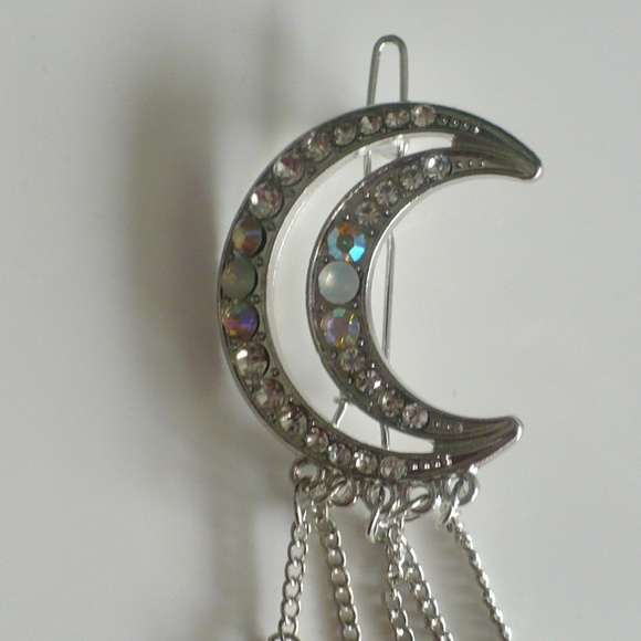 ❤️ Women's Hair Clip Moon Rhinestone Crystal Pendant Long Chain - Picture 6 of 7